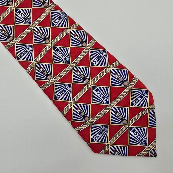 Men' Lighthouse Religious Tie Red 4x60 - Picture 1 of 6